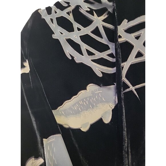 Citron Santa Monica Kimono Jacket Burnout Velvet Koi Fish Black Silk Blend 2X - Picture 7 of 13